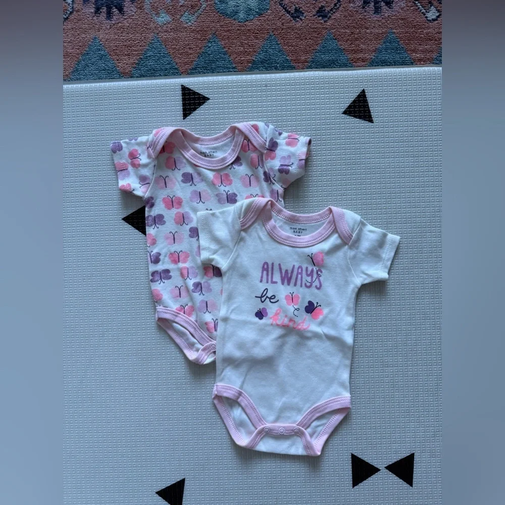 Mon Cheri|Baby girl bundle of two bodysuit onesies,butterfly print, 🦋Be Kind•••